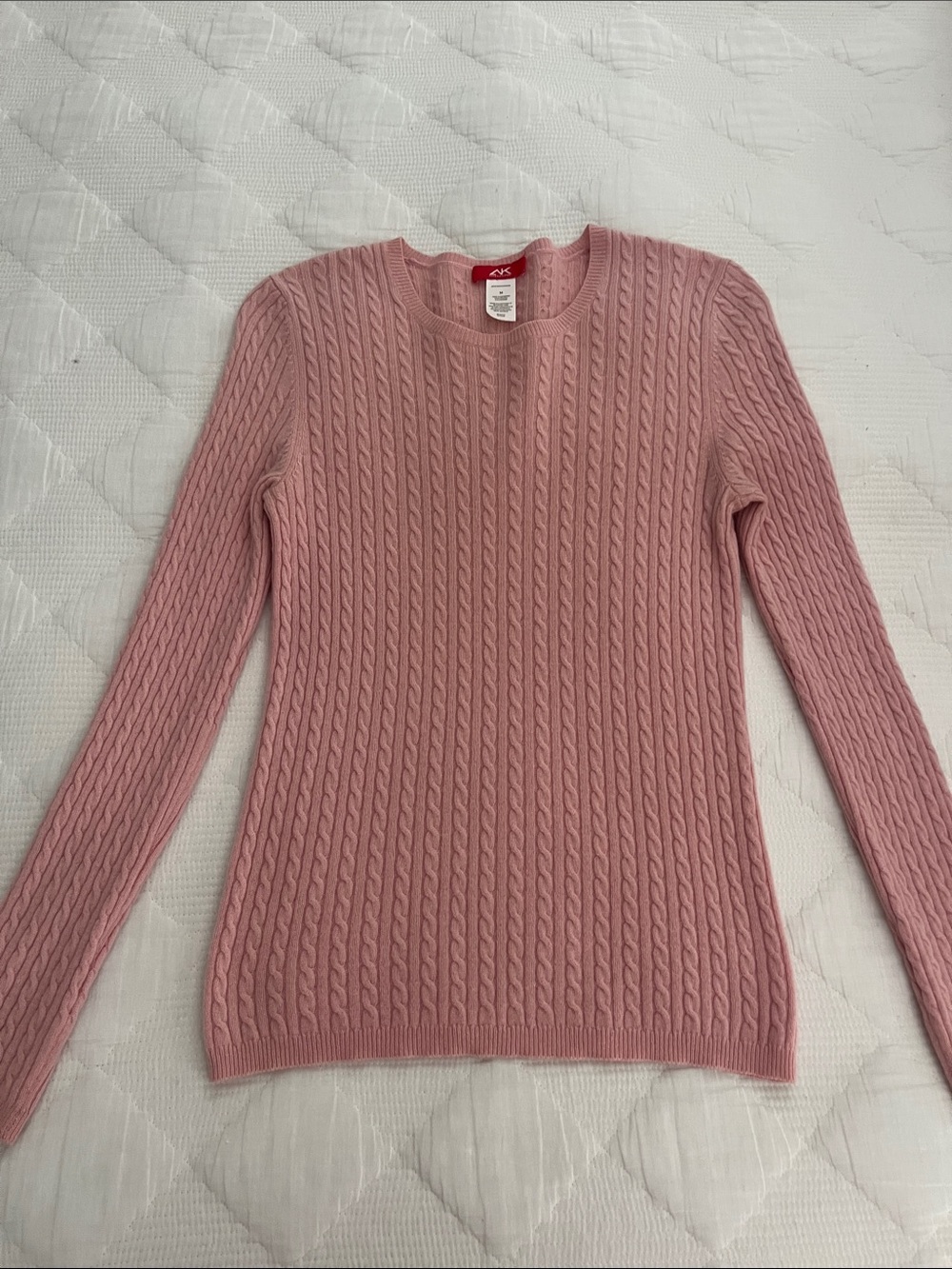 Cashmere Pink Cable Knit Crewneck Sweater - AK Classic Women's Knitwear